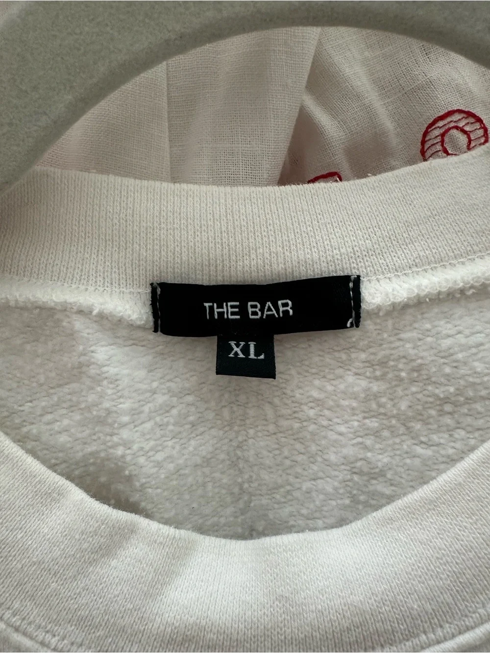 The Bar White Crewneck Sweater with Light Blue Arch Logo